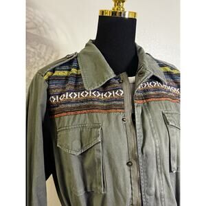 Forever 21 Olive Utility Jacket | Tribal Woven Yoke| Boho Military Grunge Hippie